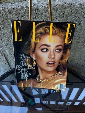 Elle Magazine Cover with Yellow Masthead and Gold Accents December 1991